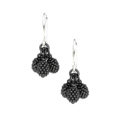 Blackened Sterling Silver Earrings Blackberries Noir Cluster