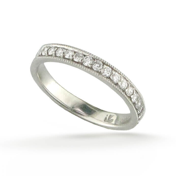 18k White Gold Diamond Band With Milgrain