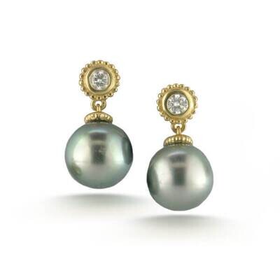 Cultured Tahitian Pearl and Diamond Avalon Earrings