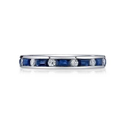 Sapphire Baguette and Diamond Eternity Band in Platinum
