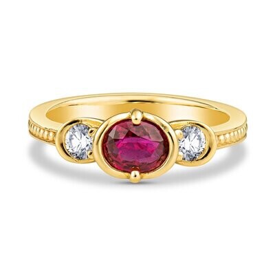 Ruby and Diamond Petalo Three Stone Ring