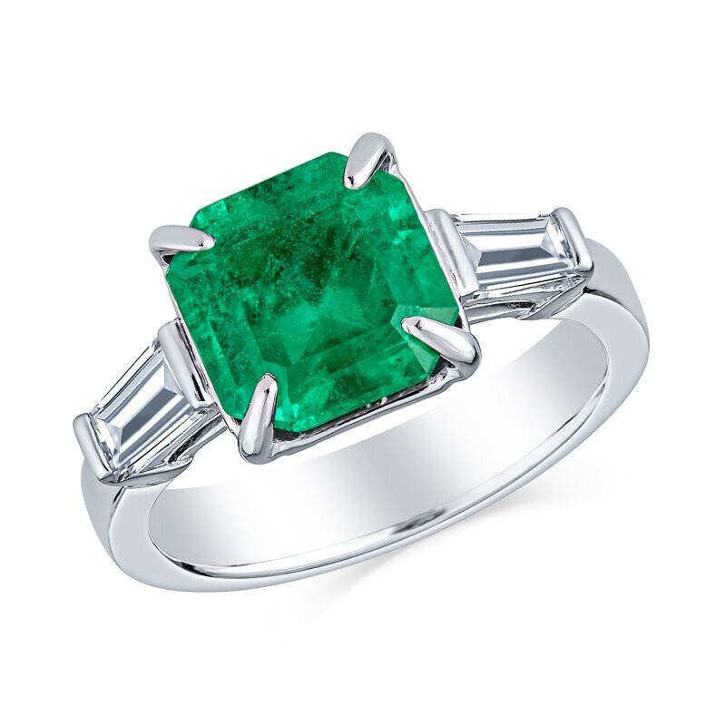 1.47 Round Brilliant Green Emerald & Diamond Ring in Platinum - Filigree  Jewelers