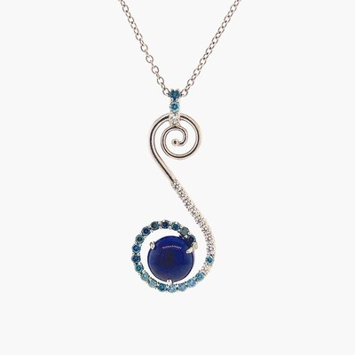 Ponga Fern Sapphire Cabochon + Blue Diamonds