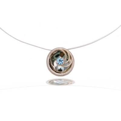 18k Gold Blue Topaz Pendant Small Trio Reflection