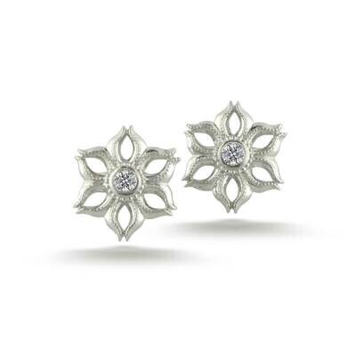 Palladium Diamond Lotus Earrings Petite