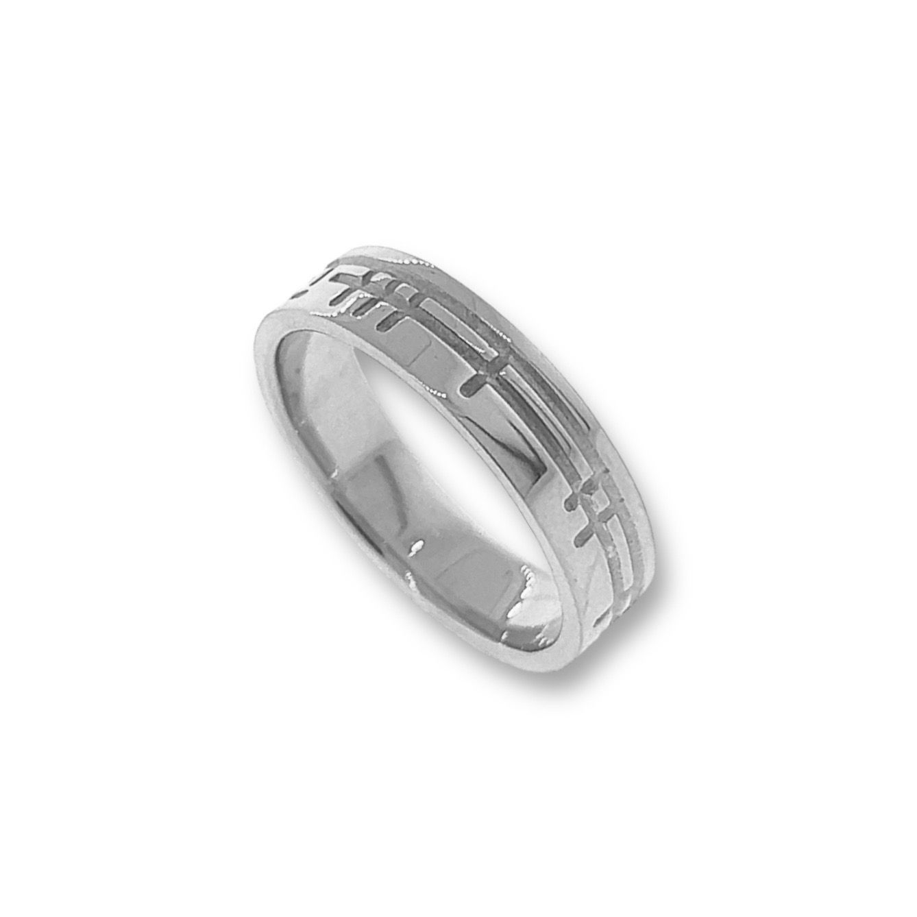 Prairie Style Recessed Gents Band 18k  White Gold