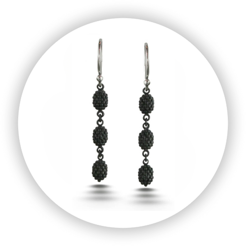 Blackened Sterling Silver Earrings Blackberries Noir 3 Drop
