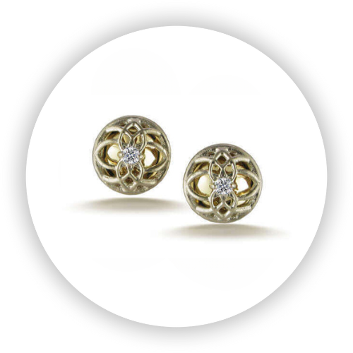 18k Gold Earrings Mini Diamond Octave Reflection