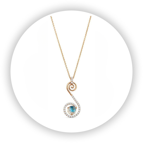 Ponga Fern Pendant with Moonstone & Diamond