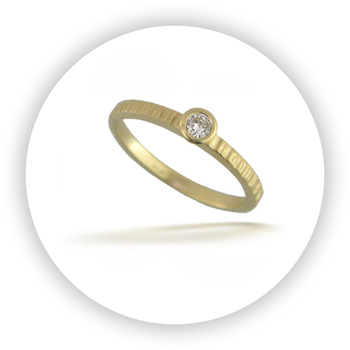 Handwrought Recycled Gold Bezel Set Diamond Band