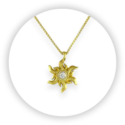 Diamond Sun Pendant in 18k Gold