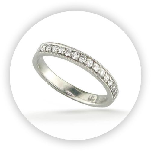 18k White Gold Diamond Band With Milgrain