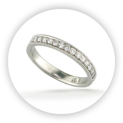 18k White Gold Diamond Band With Milgrain