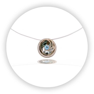 18k Gold Blue Topaz Pendant Small Trio Reflection