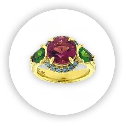 Rubelite Tourmaline and Tsavorite Garnet Ring Rubelite Tourmaline and Tsavorite Garnet Ring