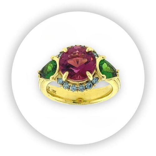 Rubelite Tourmaline and Tsavorite Garnet Ring