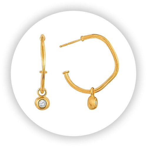 Large Twig Hoops with Lab Diamond Charms