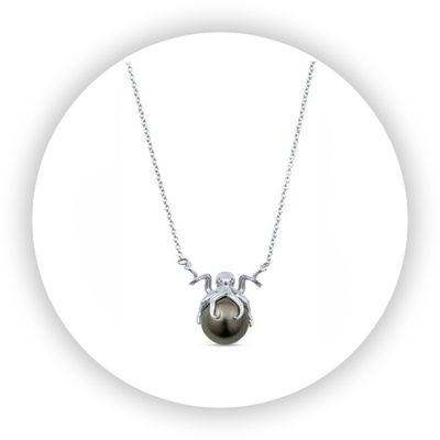 Playful Octopus Necklace Cultured Tahitian Pearl