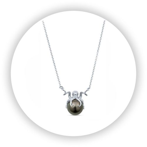 Playful Octopus Necklace Cultured Tahitian Pearl
