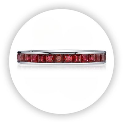 Princess Cut Ruby Channel Set Eternity Band