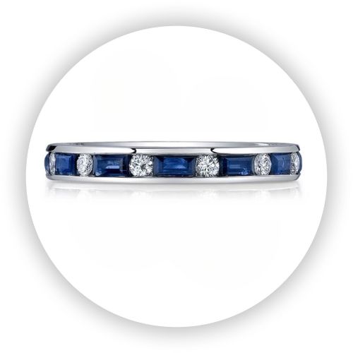 Sapphire Baguette and Diamond Eternity Band in Platinum