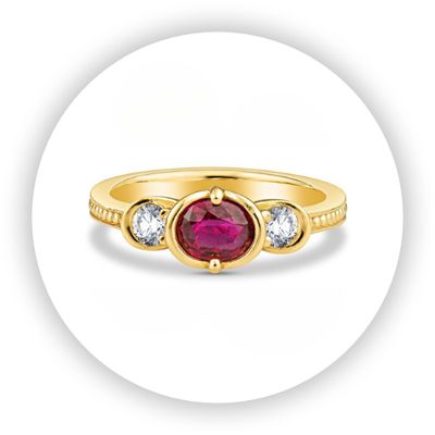 Ruby and Diamond Petalo Three Stone Ring Ruby and Diamond Petalo Three Stone Ring