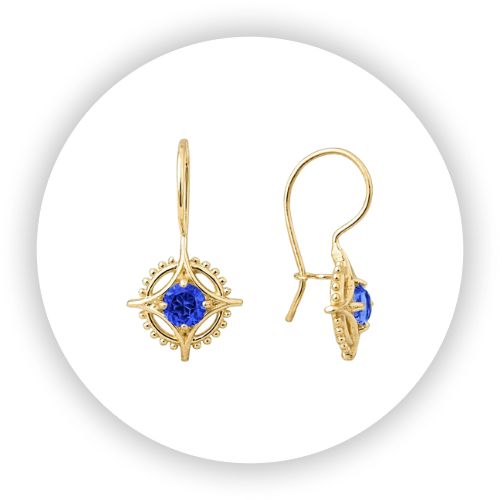 Medicine Wheel Earring with Sapphire 18k Gold
