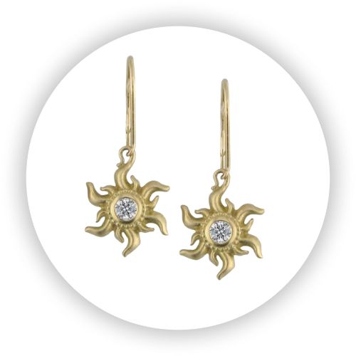 18k Gold Diamond Sun Earrings
