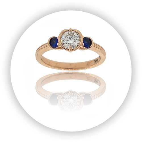 Petalo Ring with Lab Diamond and Sapphire in Rose Gold