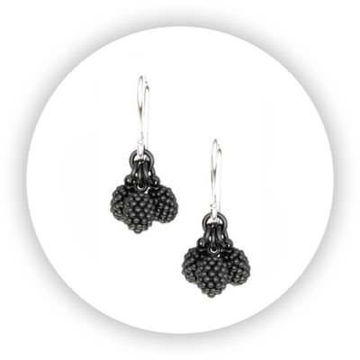 Blackened Sterling Silver Earrings Blackberries Noir Cluster