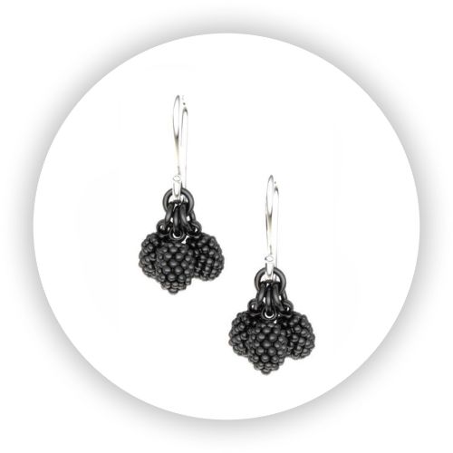 Blackened Sterling Silver Earrings Blackberries Noir Cluster