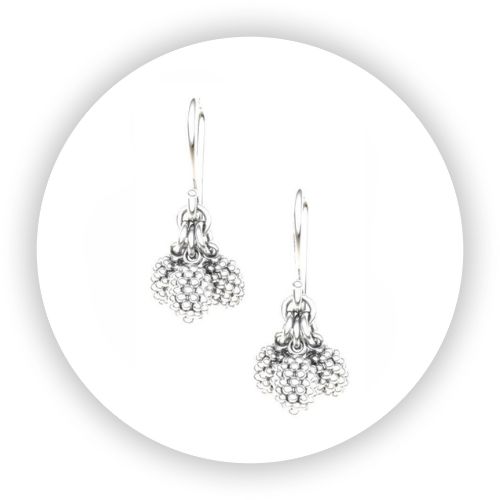 Sterling Silver Earrings Blackberries Cluster