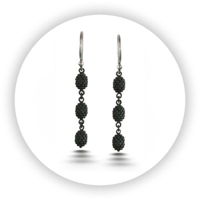 Blackened Sterling Silver Earrings Blackberries Noir 3 Drop