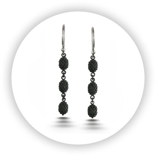Blackened Sterling Silver Earrings Blackberries Noir 3 Drop