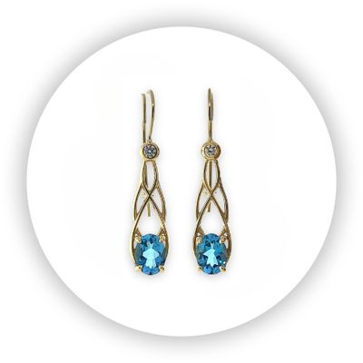Oval Blue Topaz Flame Earrings