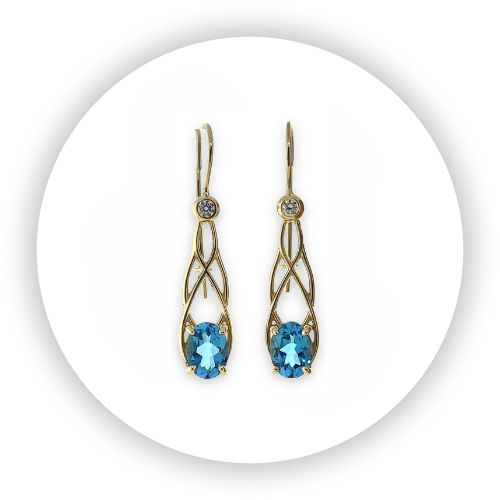 Oval Blue Topaz Flame Earrings
