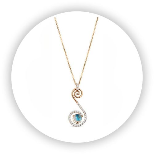 Ponga Fern Pendant with Moonstone & Diamond