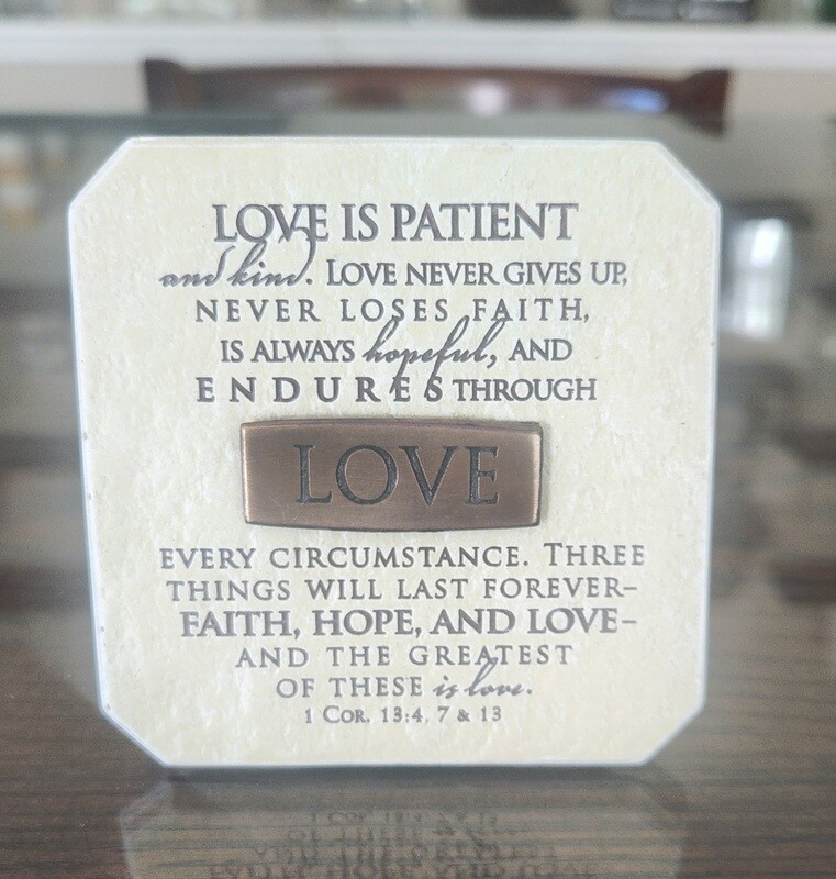 Love is patient plaque and stand