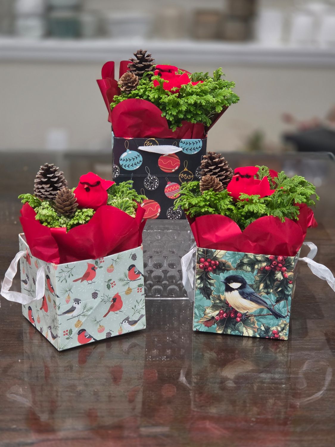 Planted fern and cardinal