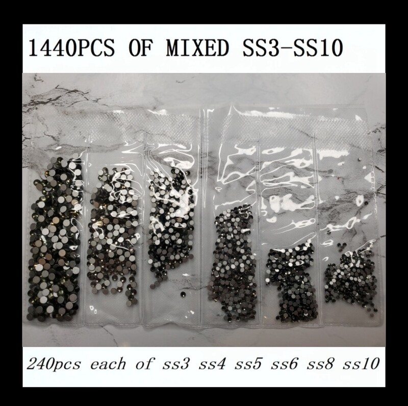 SS3-SS10 Black Diamond glass rhinestones mix size