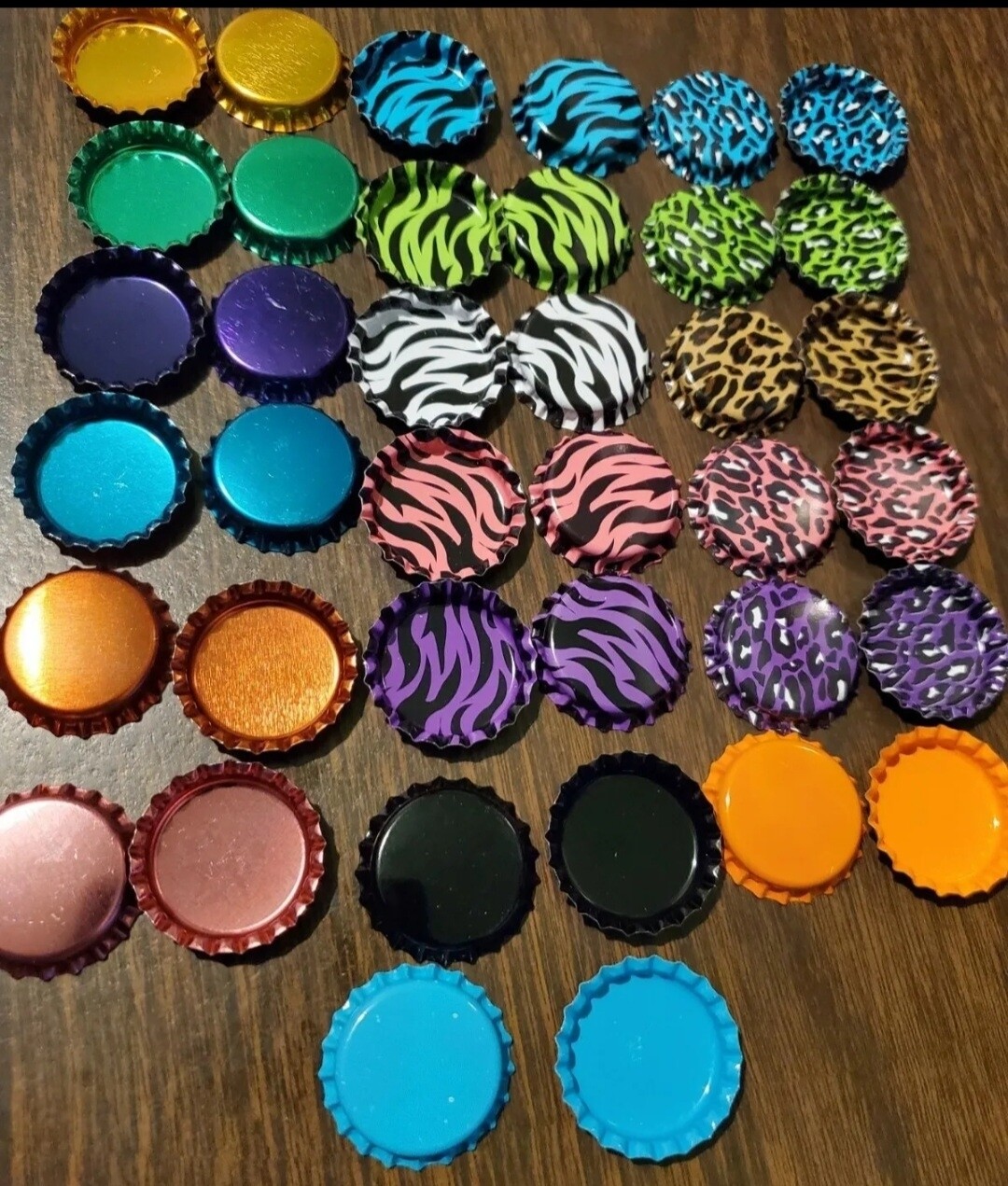 New 38 BOTTLE CAPS mix colors and design on bothsides for craft, Jewelry etc