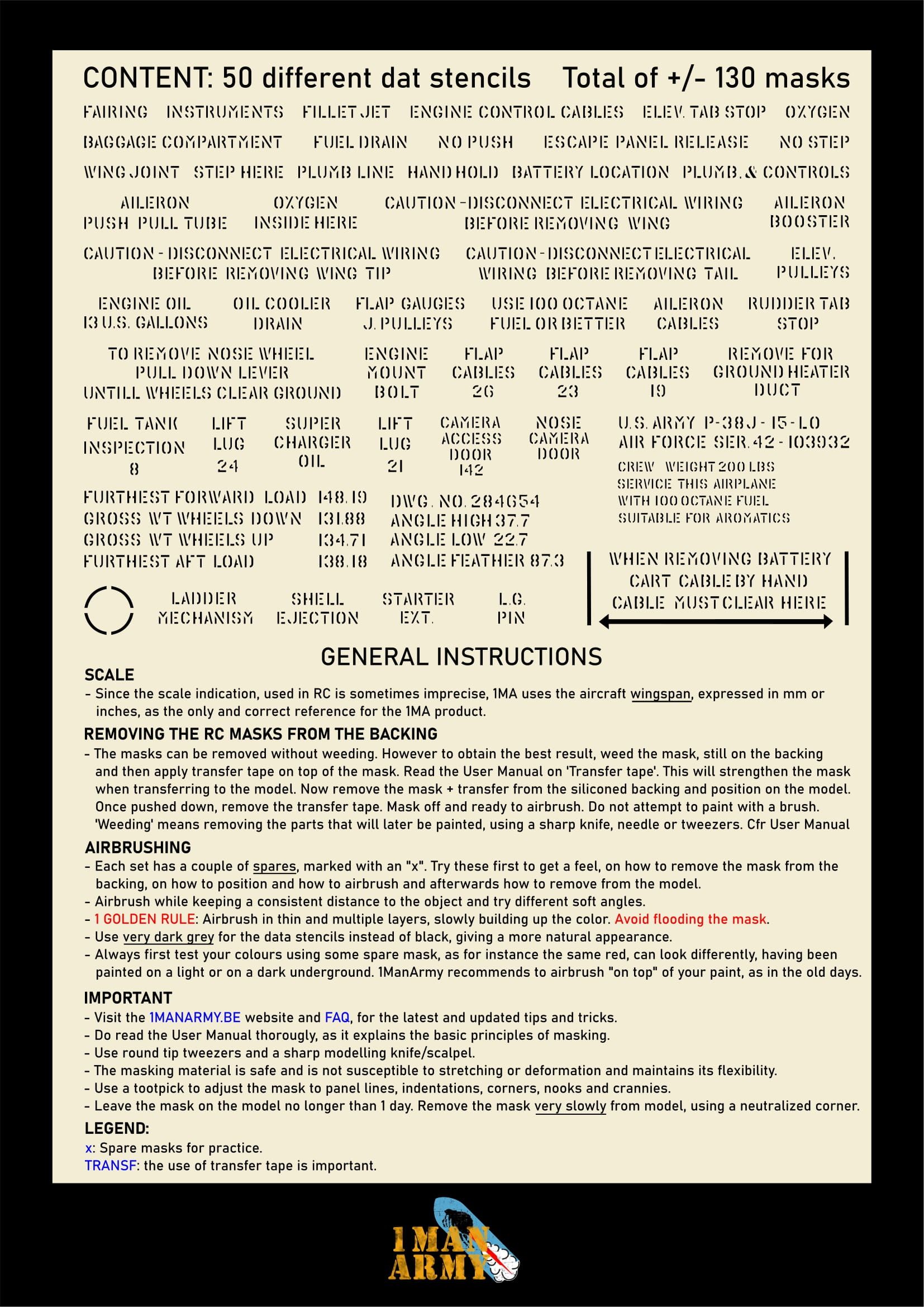 P-38 Lightning Stencil Masks