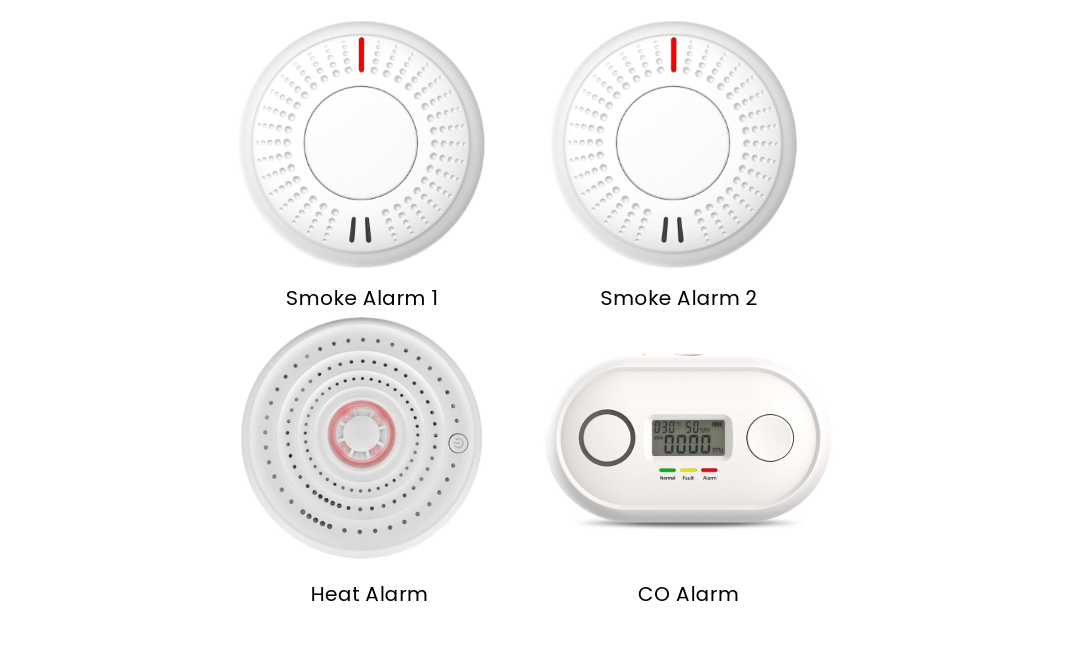 Basic Package For Smaller Sized Properties: 2 Smoke Alarms + 1 Heat Alarm + 1 Carbon Monoxide Alarm