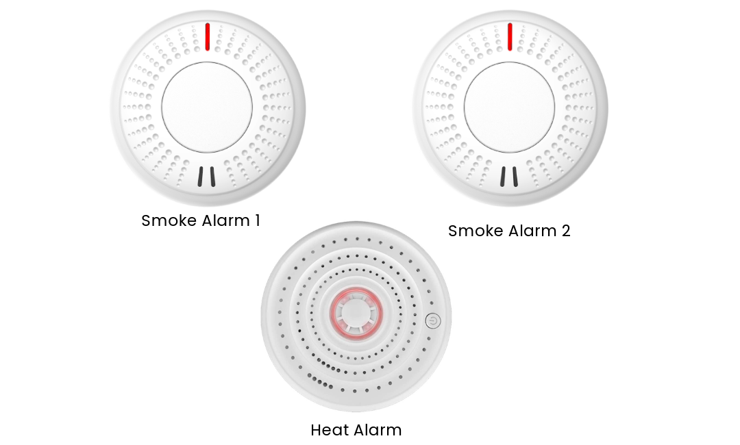 Starter Pack For Smaller Sized Properties Without Gas Appliances: 2 Smoke Alarms + 1 Heat Alarm