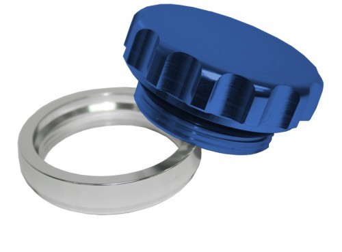 3" Alum Weld Bung And Cap     Raw Weld On / Blue Cap