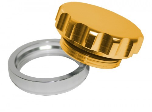 3" Alum Weld Bung And Cap     Raw Weld On / Gold Cap