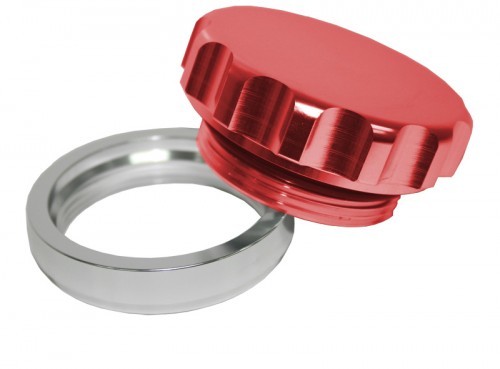 3" Alum Weld Bung And Cap     Raw Weld On / Red Cap