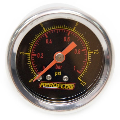 1-1/2" 0-15 Psi Press Gauge   Black Face Orange Pointer