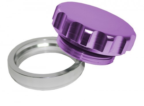 3" Alum Weld Bung And Cap     Raw Weld On / Purple Cap