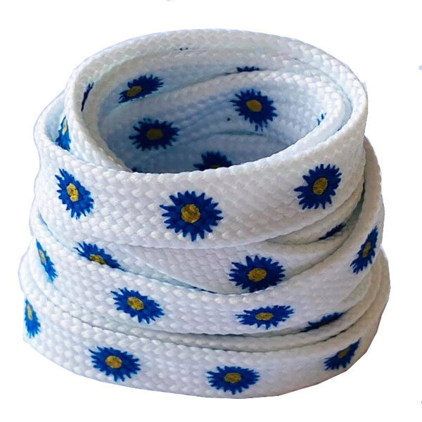 Lacets plats blancs pâquerettes bleus
